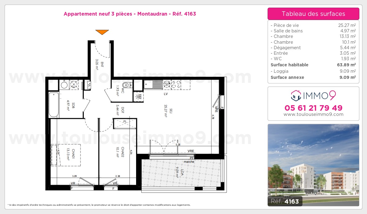 Plan et surfaces, Programme neuf Toulouse : Montaudran Référence n° 4163
