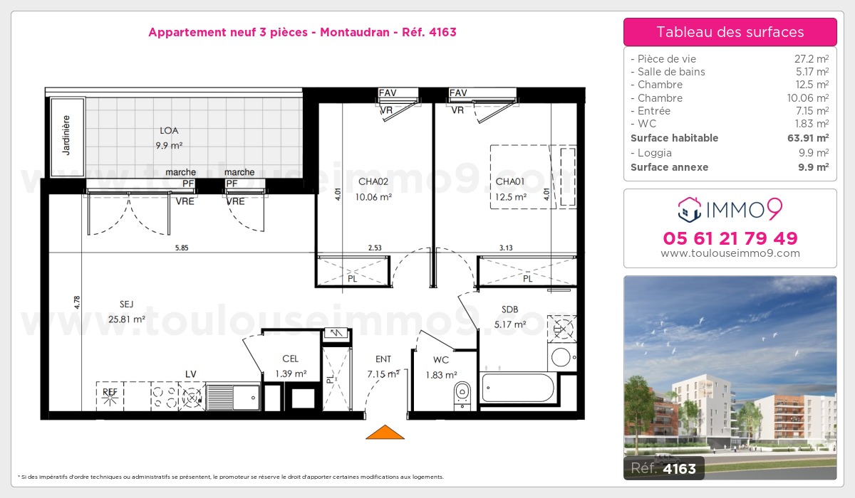 Plan et surfaces, Programme neuf Toulouse : Montaudran Référence n° 4163