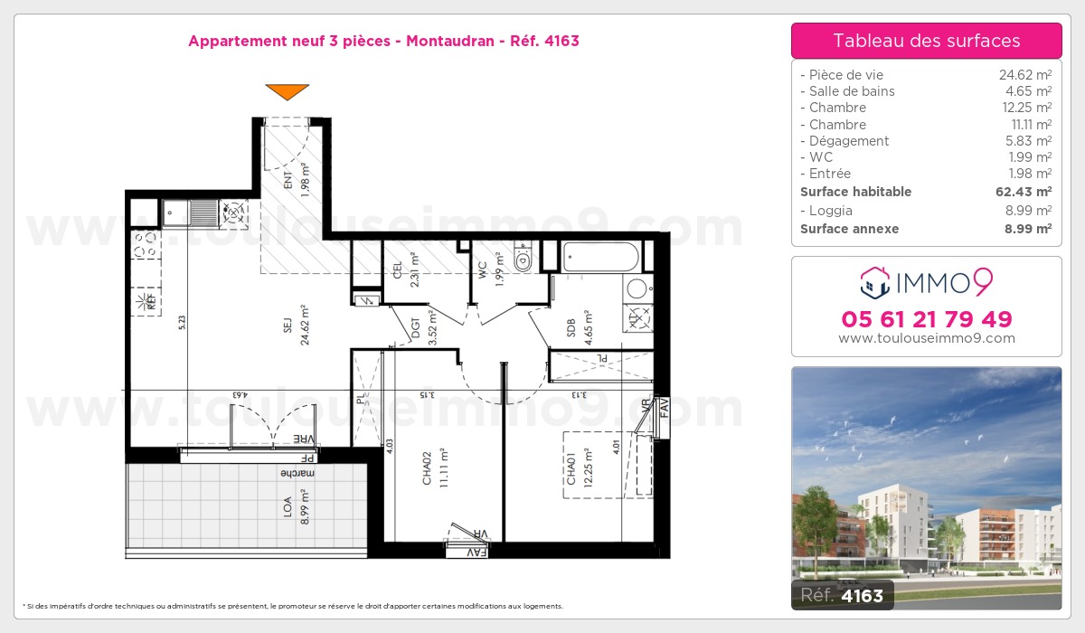Plan et surfaces, Programme neuf Toulouse : Montaudran Référence n° 4163