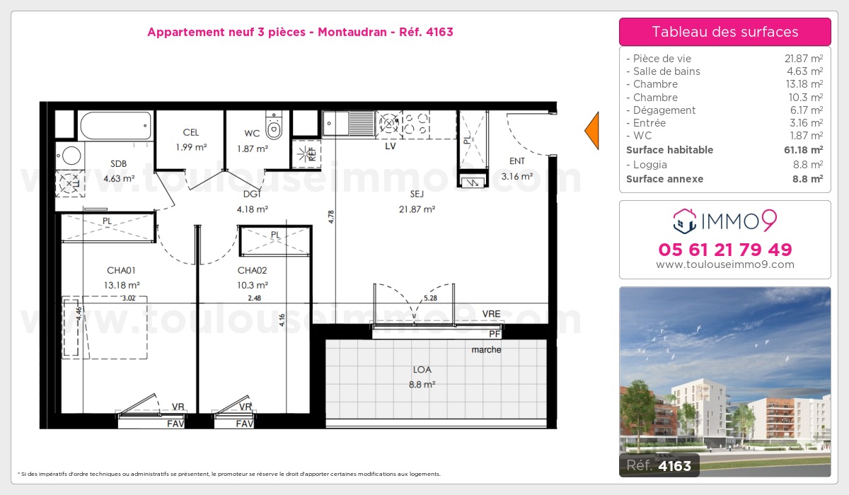 Plan et surfaces, Programme neuf Toulouse : Montaudran Référence n° 4163