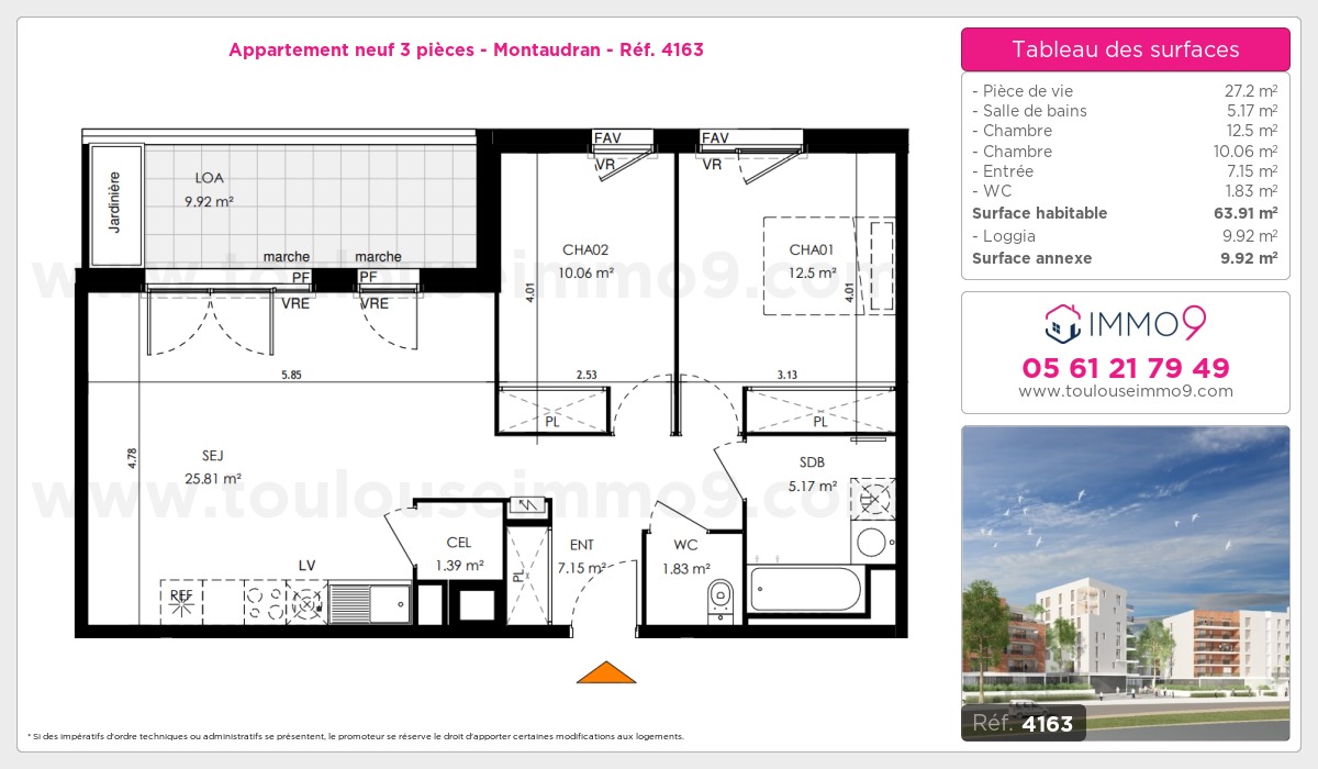Plan et surfaces, Programme neuf Toulouse : Montaudran Référence n° 4163