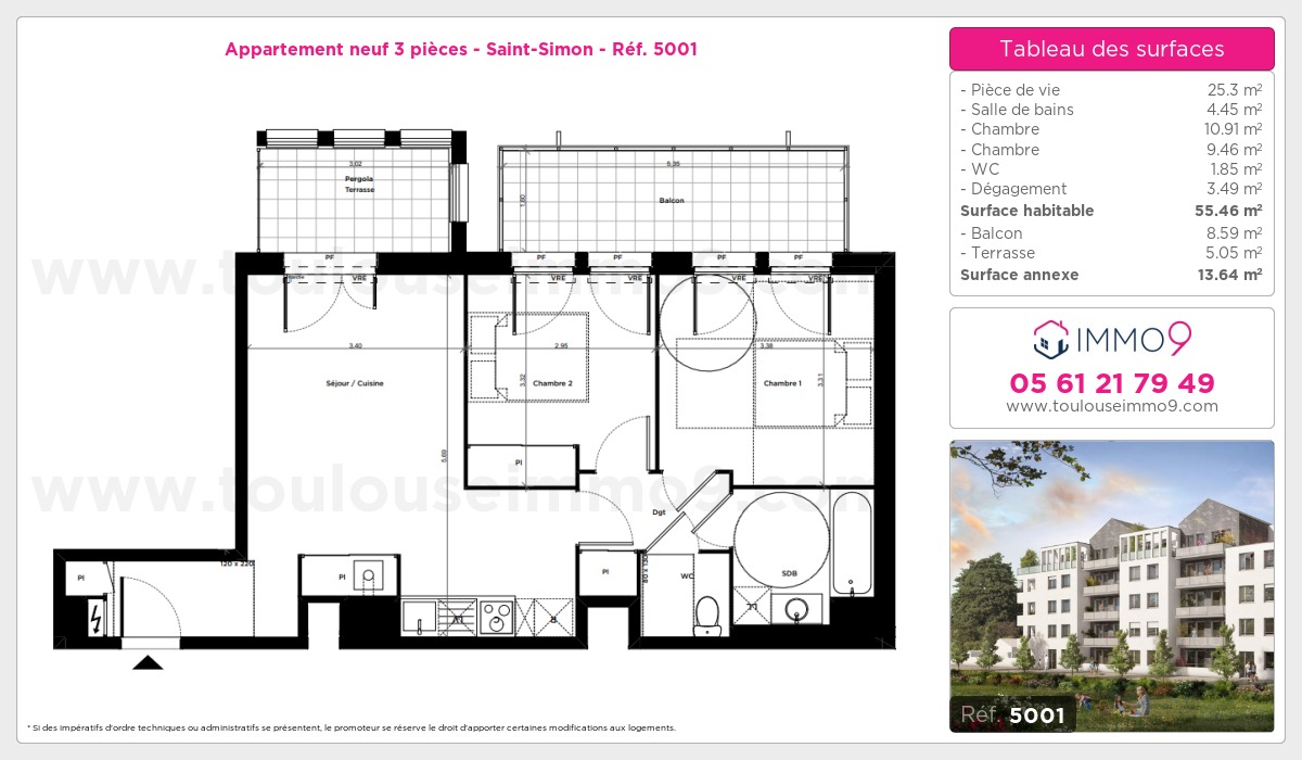 Plan et surfaces, Programme neuf Toulouse : Saint-Simon Référence n° 5001