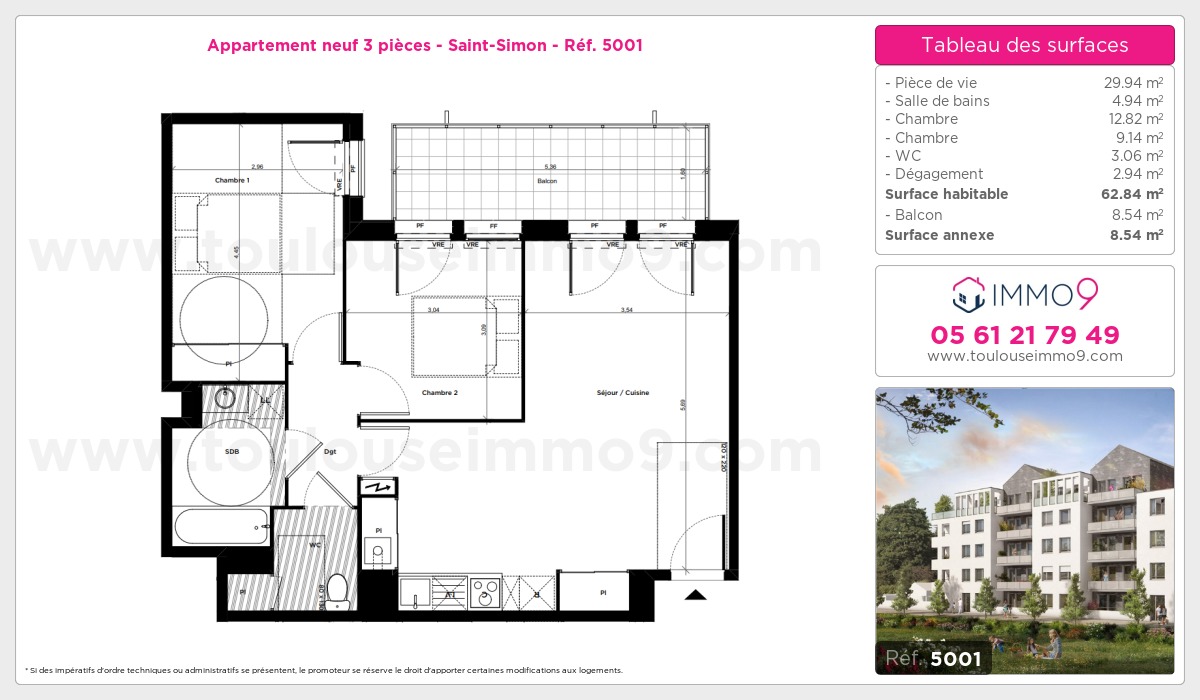 Plan et surfaces, Programme neuf Toulouse : Saint-Simon Référence n° 5001