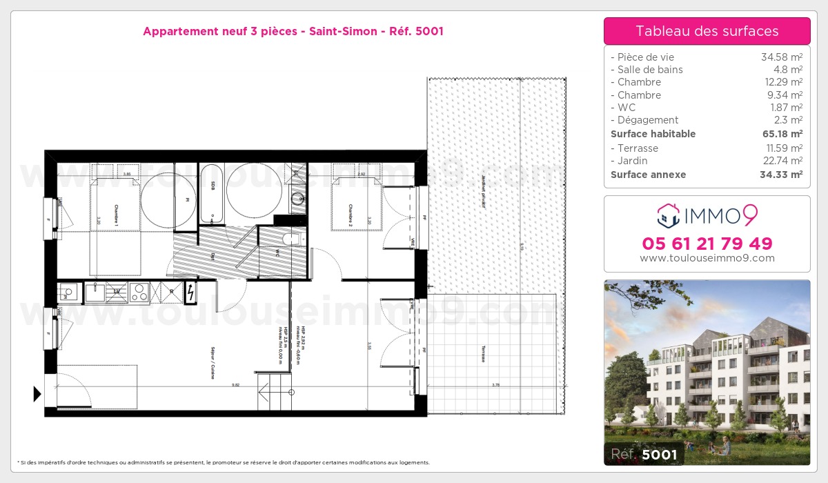 Plan et surfaces, Programme neuf Toulouse : Saint-Simon Référence n° 5001