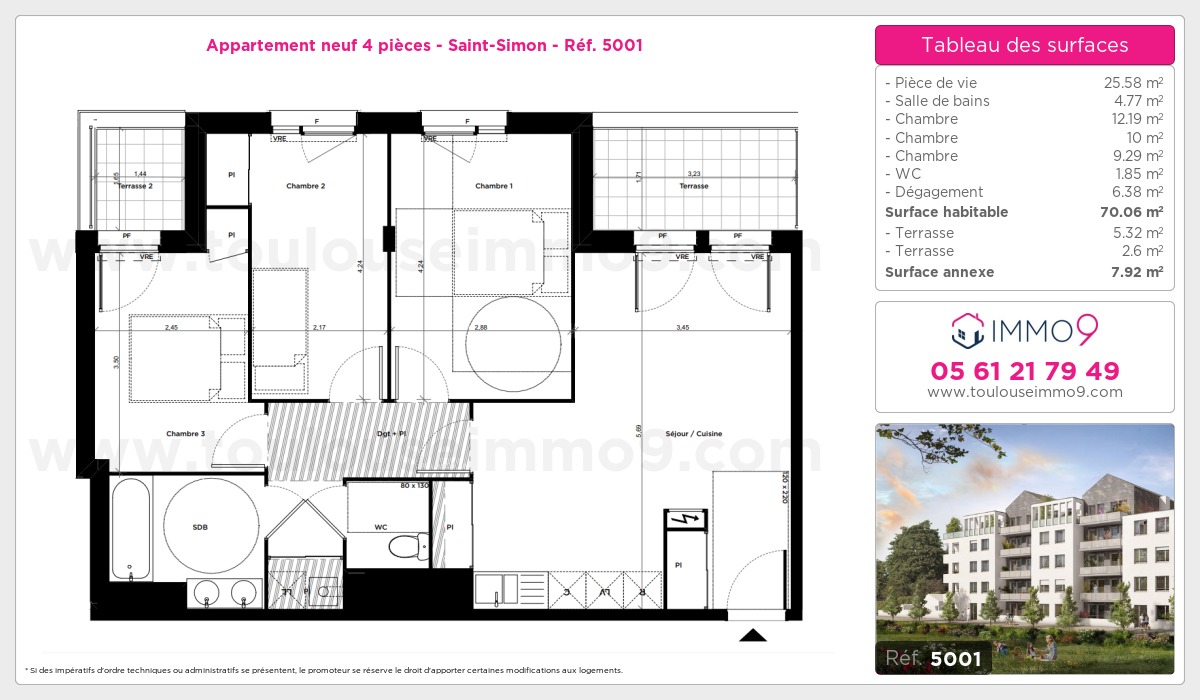 Plan et surfaces, Programme neuf Toulouse : Saint-Simon Référence n° 5001