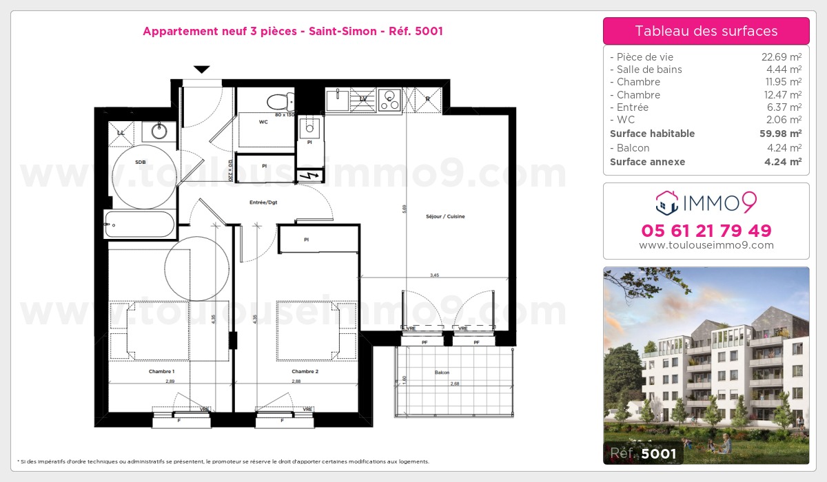Plan et surfaces, Programme neuf Toulouse : Saint-Simon Référence n° 5001