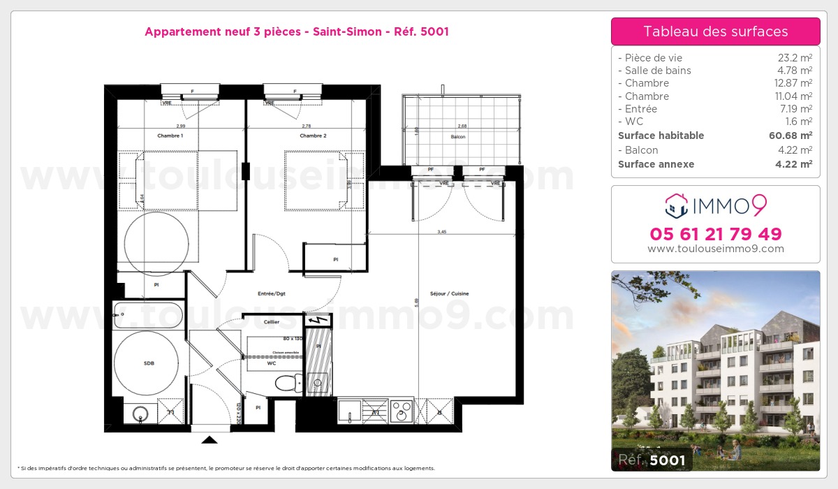 Plan et surfaces, Programme neuf Toulouse : Saint-Simon Référence n° 5001