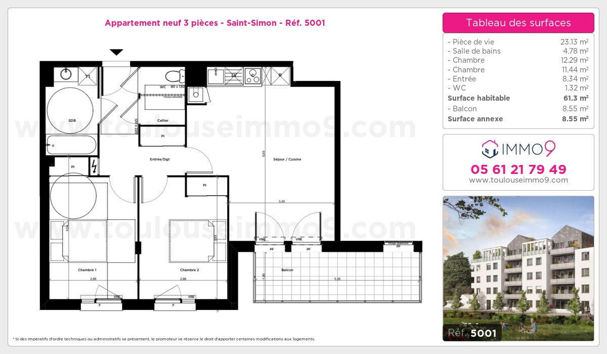 Plan et surfaces, Programme neuf Toulouse : Saint-Simon Référence n° 5001