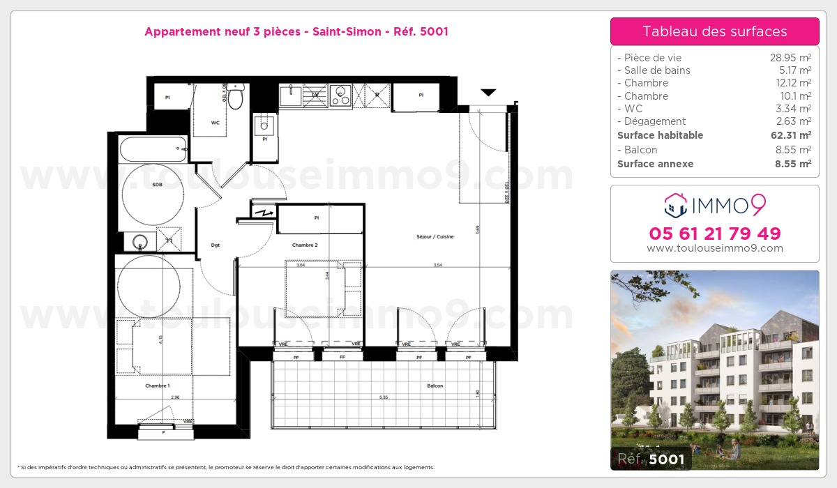 Plan et surfaces, Programme neuf Toulouse : Saint-Simon Référence n° 5001