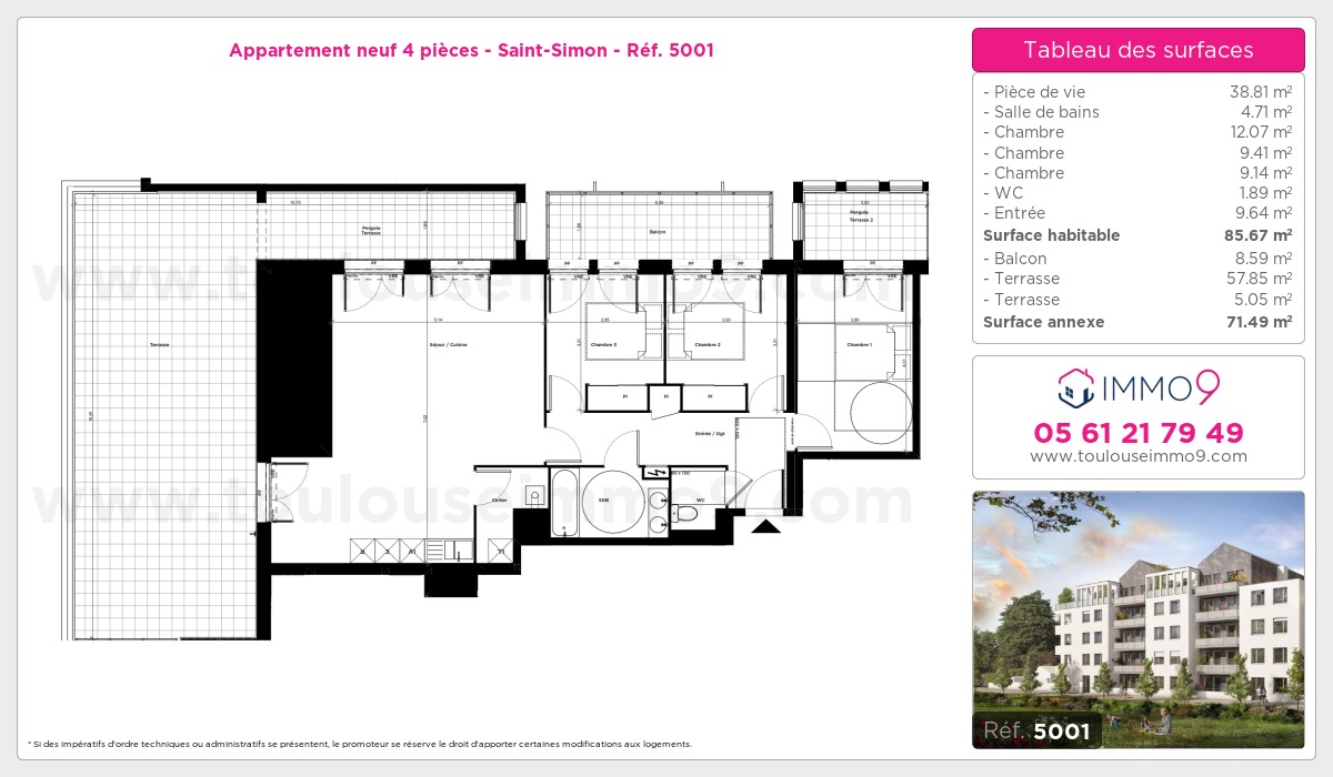 Plan et surfaces, Programme neuf Toulouse : Saint-Simon Référence n° 5001