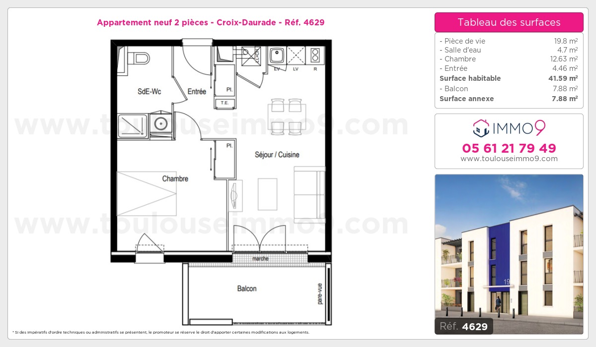 Plan et surfaces, Programme neuf Toulouse : Croix-Daurade Référence n° 4629