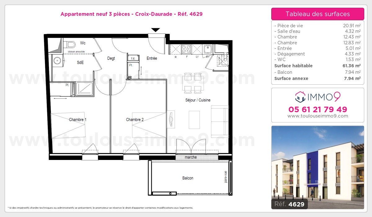 Plan et surfaces, Programme neuf Toulouse : Croix-Daurade Référence n° 4629