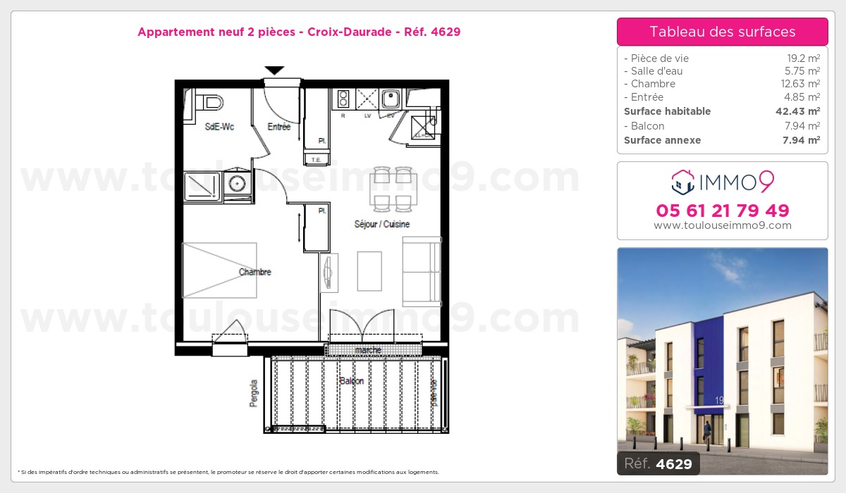 Plan et surfaces, Programme neuf Toulouse : Croix-Daurade Référence n° 4629