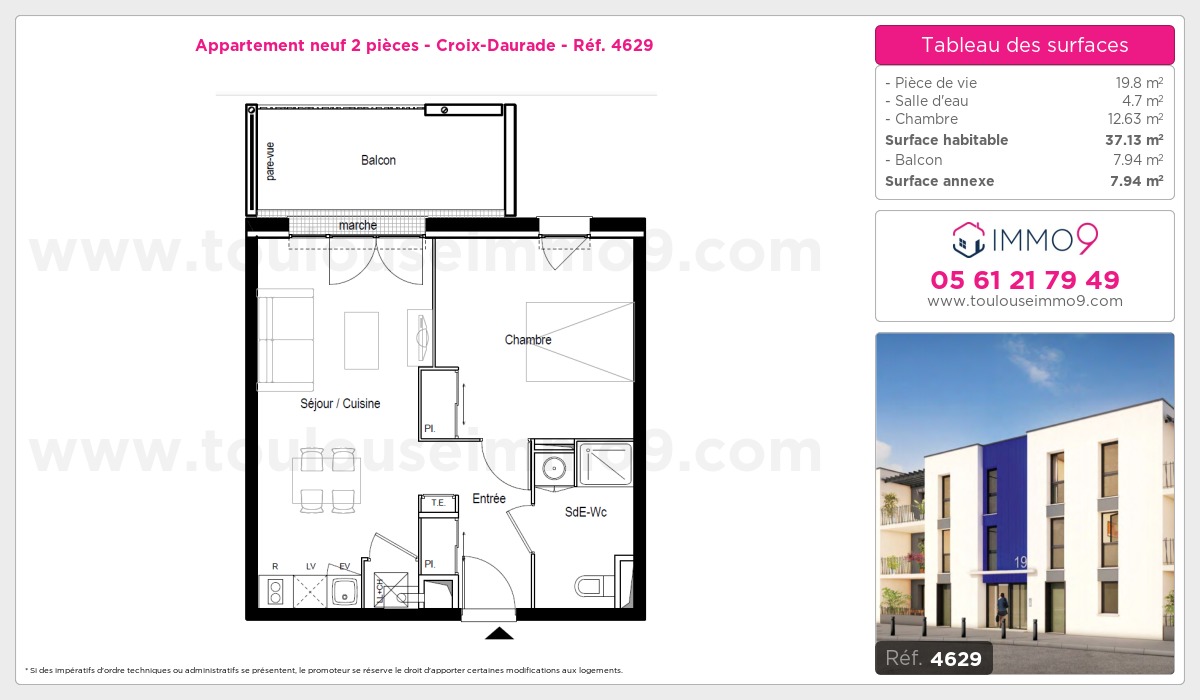 Plan et surfaces, Programme neuf Toulouse : Croix-Daurade Référence n° 4629