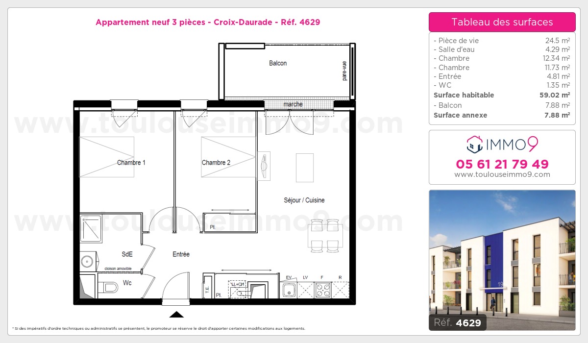 Plan et surfaces, Programme neuf Toulouse : Croix-Daurade Référence n° 4629