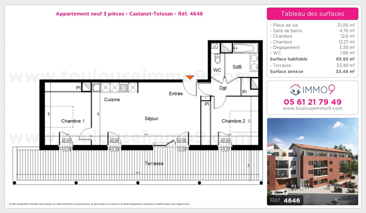 Plan et surfaces, Programme neuf Castanet-Tolosan Référence n° 4646