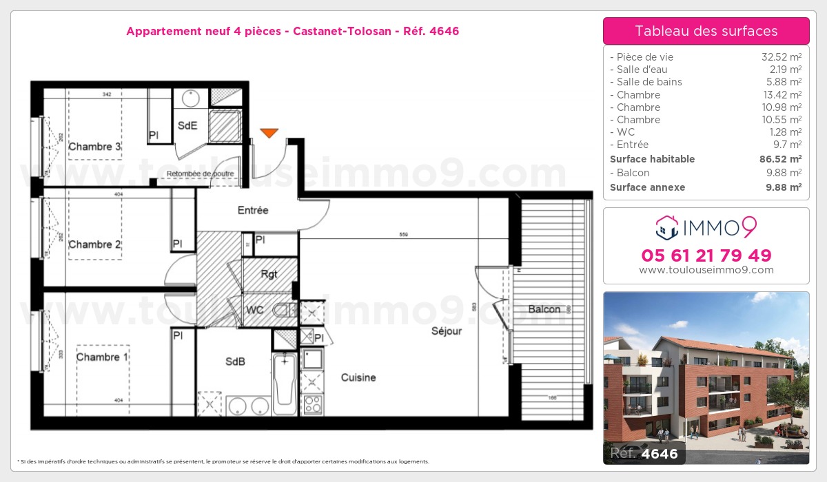 Plan et surfaces, Programme neuf Castanet-Tolosan Référence n° 4646