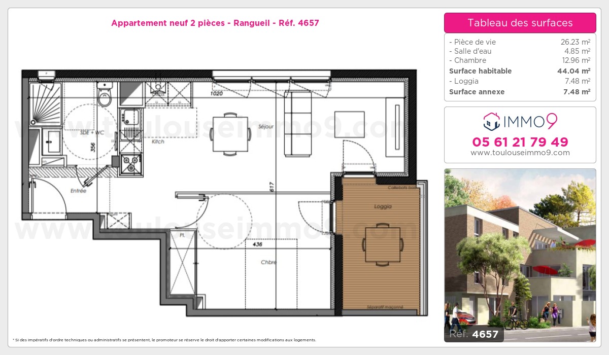 Plan et surfaces, Programme neuf Toulouse : Rangueil Référence n° 4657