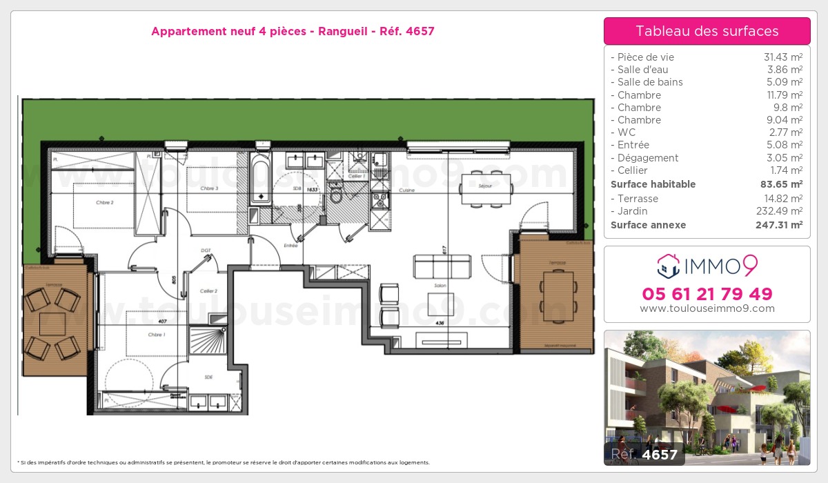Plan et surfaces, Programme neuf Toulouse : Rangueil Référence n° 4657