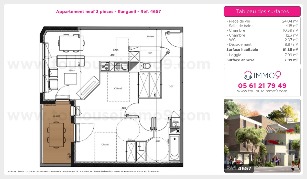 Plan et surfaces, Programme neuf Toulouse : Rangueil Référence n° 4657