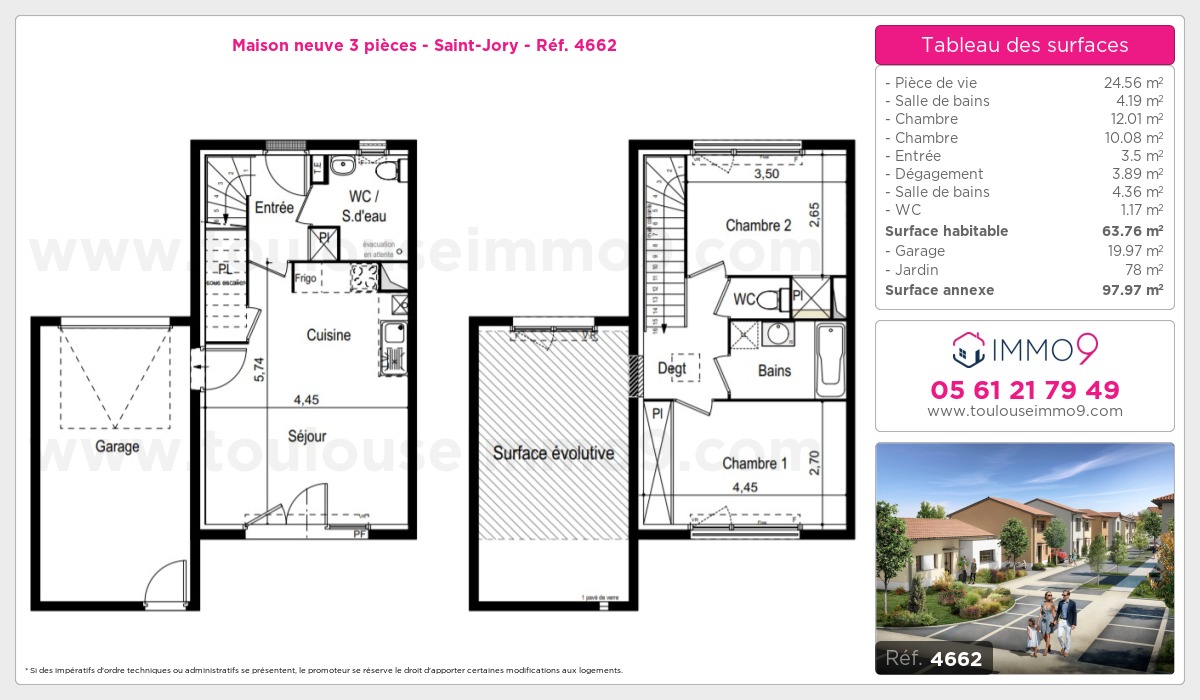 Plan et surfaces, Programme neuf Saint-Jory Référence n° 4662