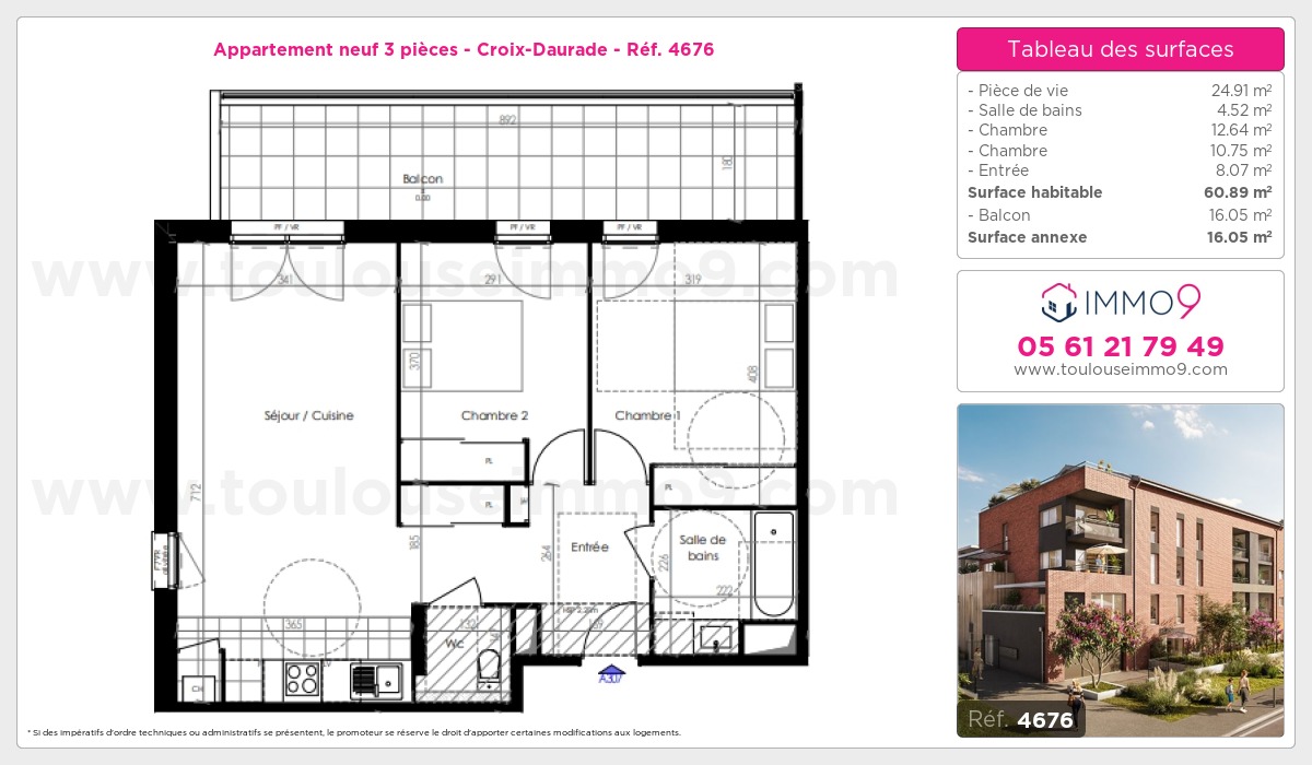 Plan et surfaces, Programme neuf Toulouse : Croix-Daurade Référence n° 4676