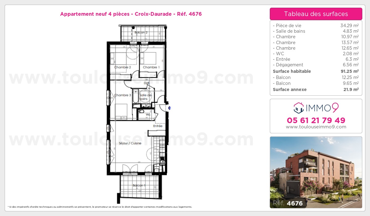 Plan et surfaces, Programme neuf Toulouse : Croix-Daurade Référence n° 4676