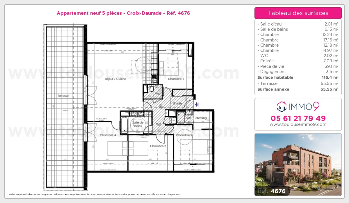 Plan et surfaces, Programme neuf Toulouse : Croix-Daurade Référence n° 4676