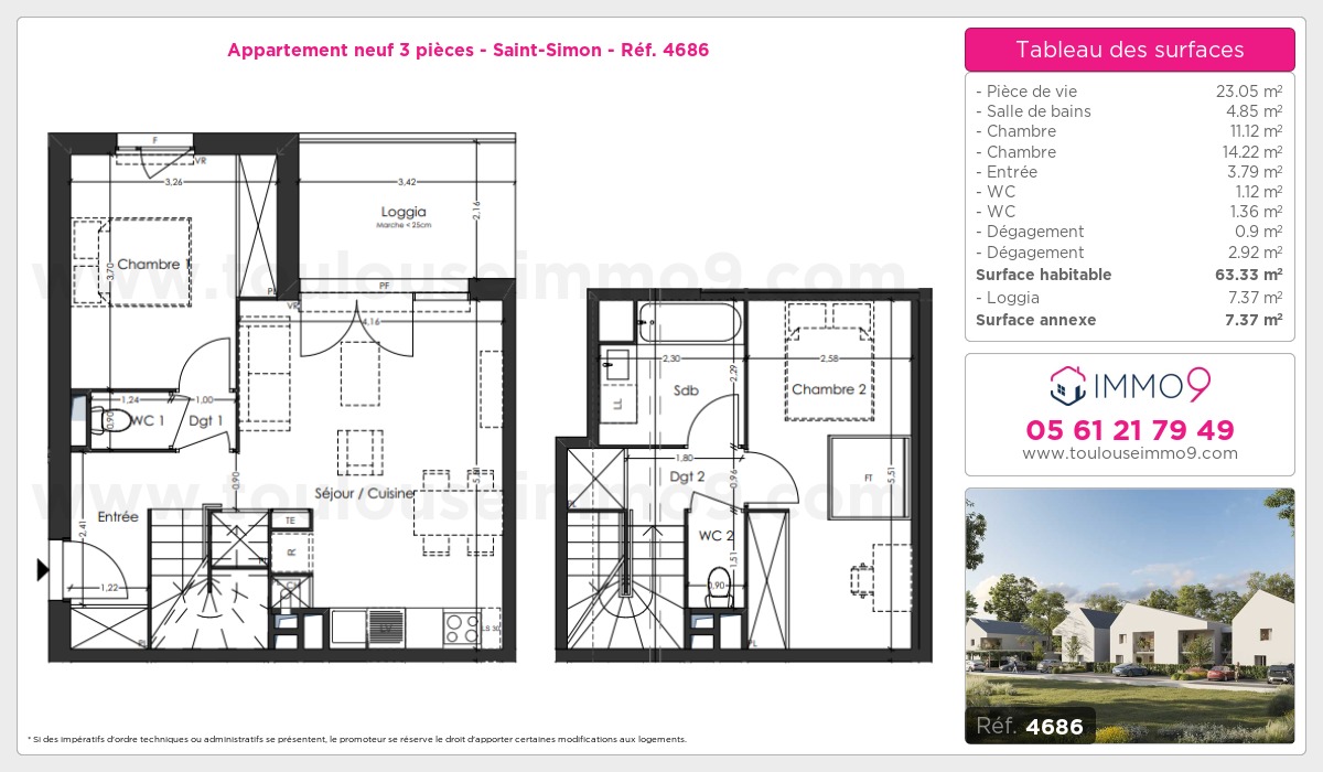 Plan et surfaces, Programme neuf Toulouse : Saint-Simon Référence n° 4686