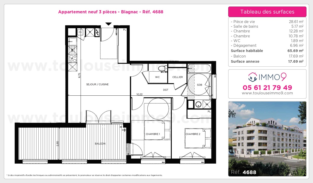 Plan et surfaces, Programme neuf Blagnac Référence n° 4688