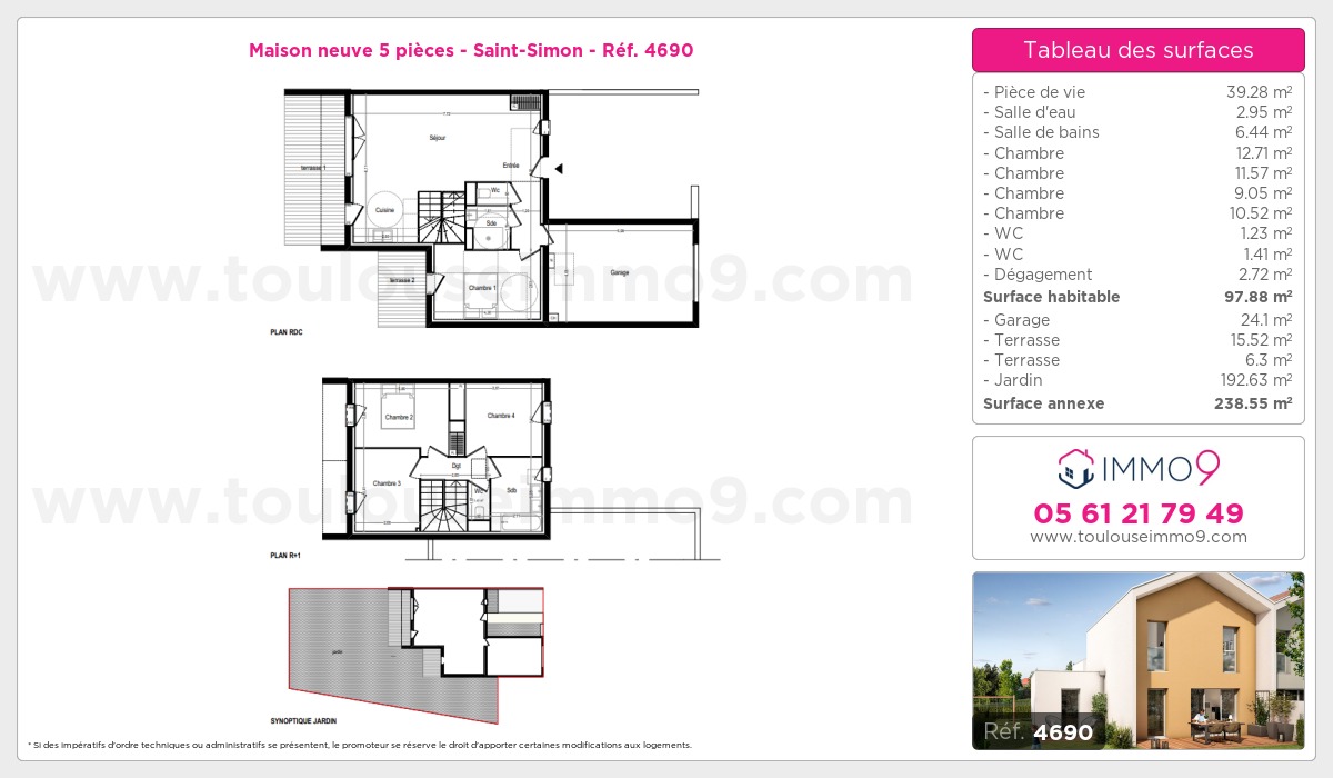 Plan et surfaces, Programme neuf Toulouse : Saint-Simon Référence n° 4690