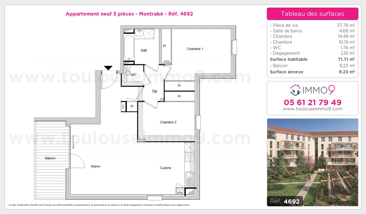 Plan et surfaces, Programme neuf Montrabé Référence n° 4692