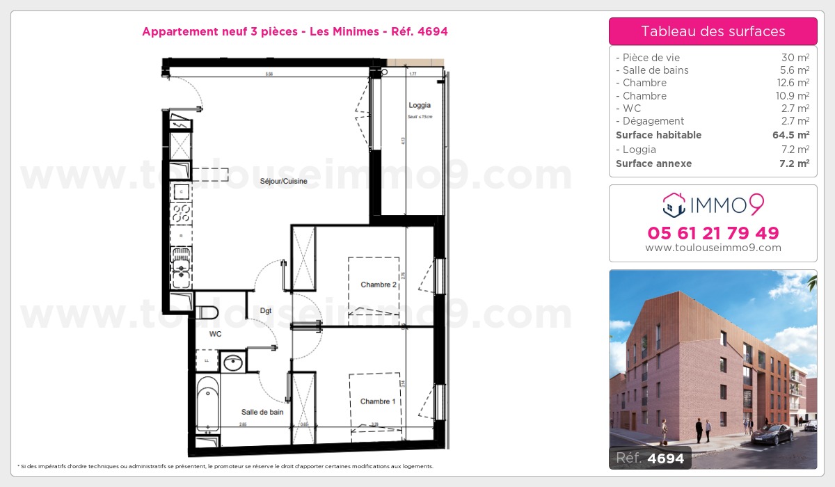 Plan et surfaces, Programme neuf Toulouse : Minimes Référence n° 4694