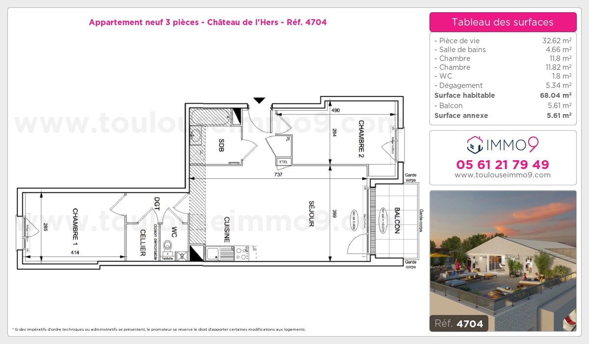 Plan et surfaces, Programme neuf Toulouse : Château de l'Hers Référence n° 4704
