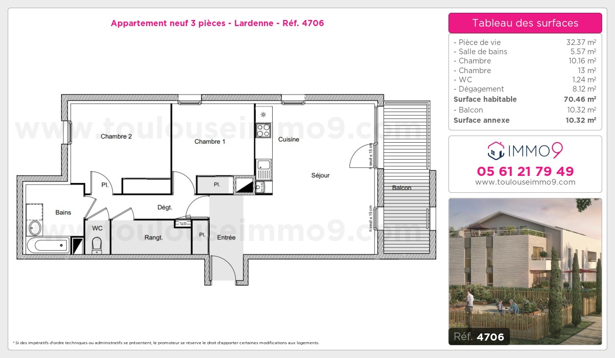 Plan et surfaces, Programme neuf Toulouse : Lardenne Référence n° 4706