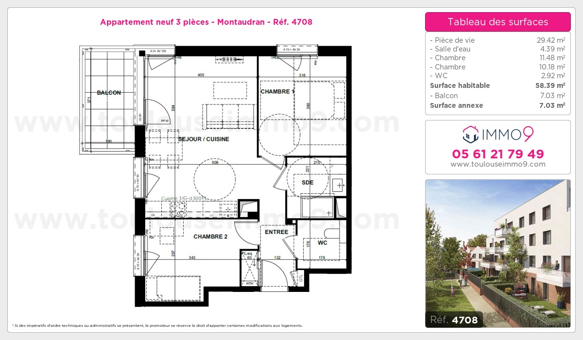 Plan et surfaces, Programme neuf Toulouse : Montaudran Référence n° 4708