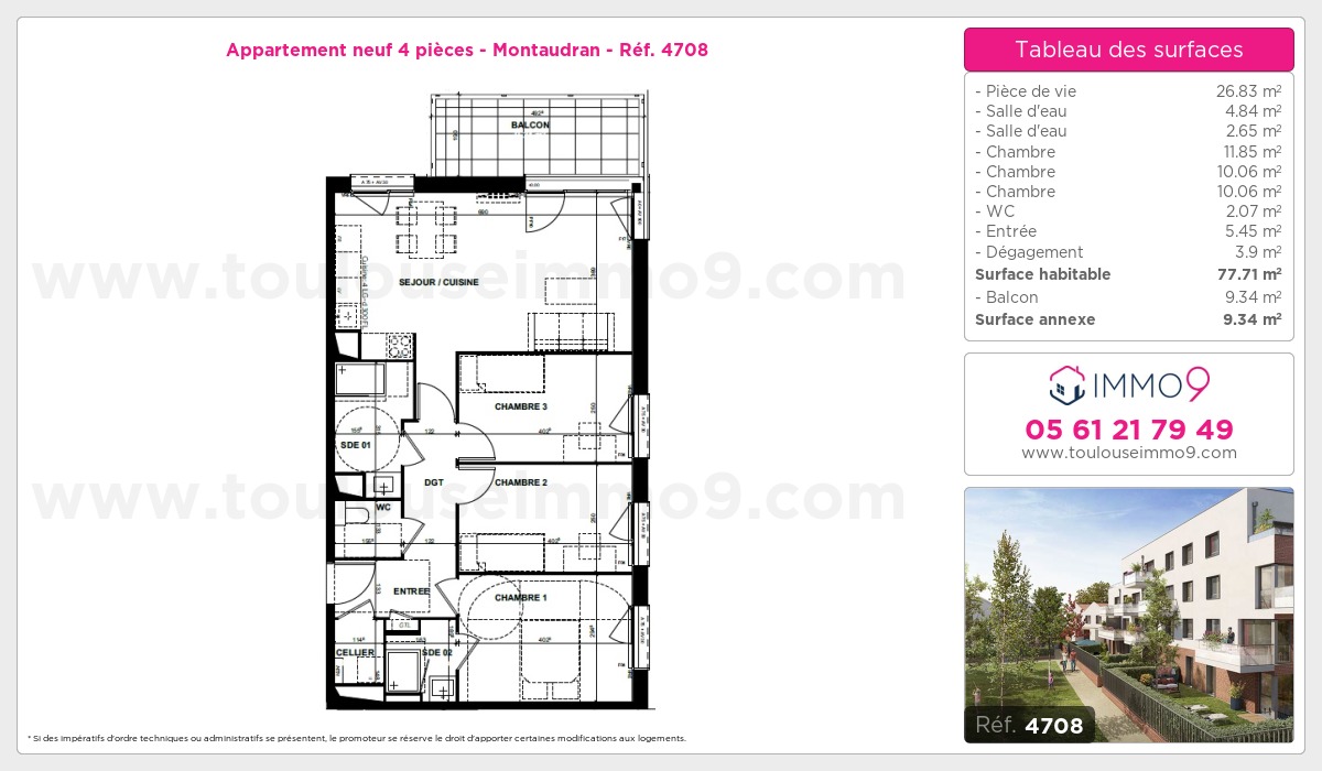 Plan et surfaces, Programme neuf Toulouse : Montaudran Référence n° 4708