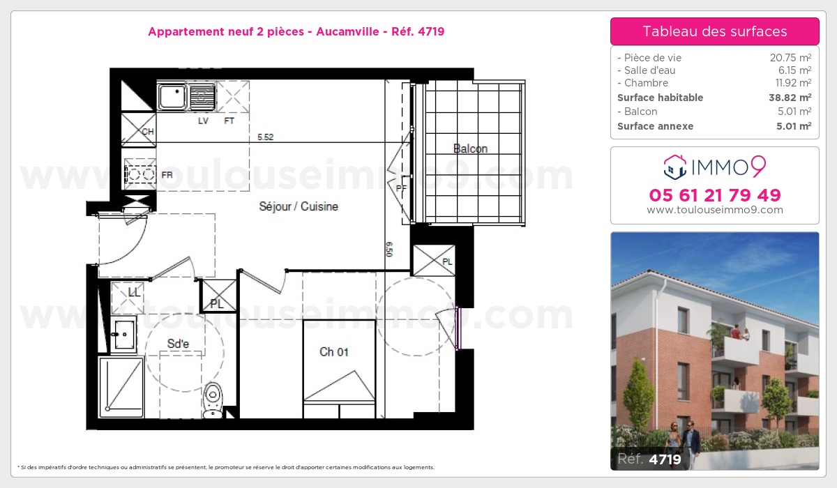 Plan et surfaces, Programme neuf Aucamville Référence n° 4719