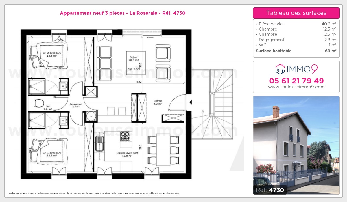 Plan et surfaces, Programme neuf Toulouse : Roseraie Référence n° 4730