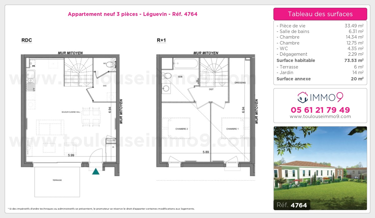 Plan et surfaces, Programme neuf Léguevin Référence n° 4764