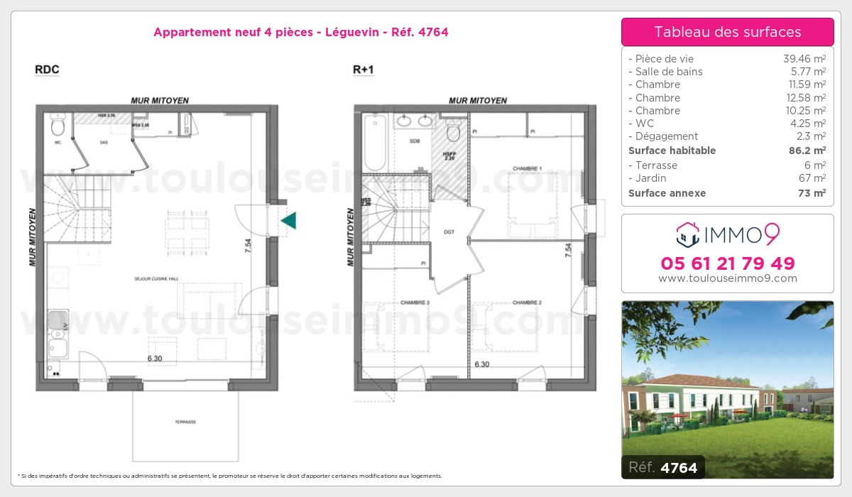 Plan et surfaces, Programme neuf Léguevin Référence n° 4764