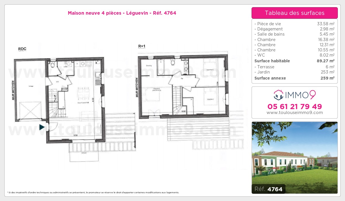 Plan et surfaces, Programme neuf Léguevin Référence n° 4764