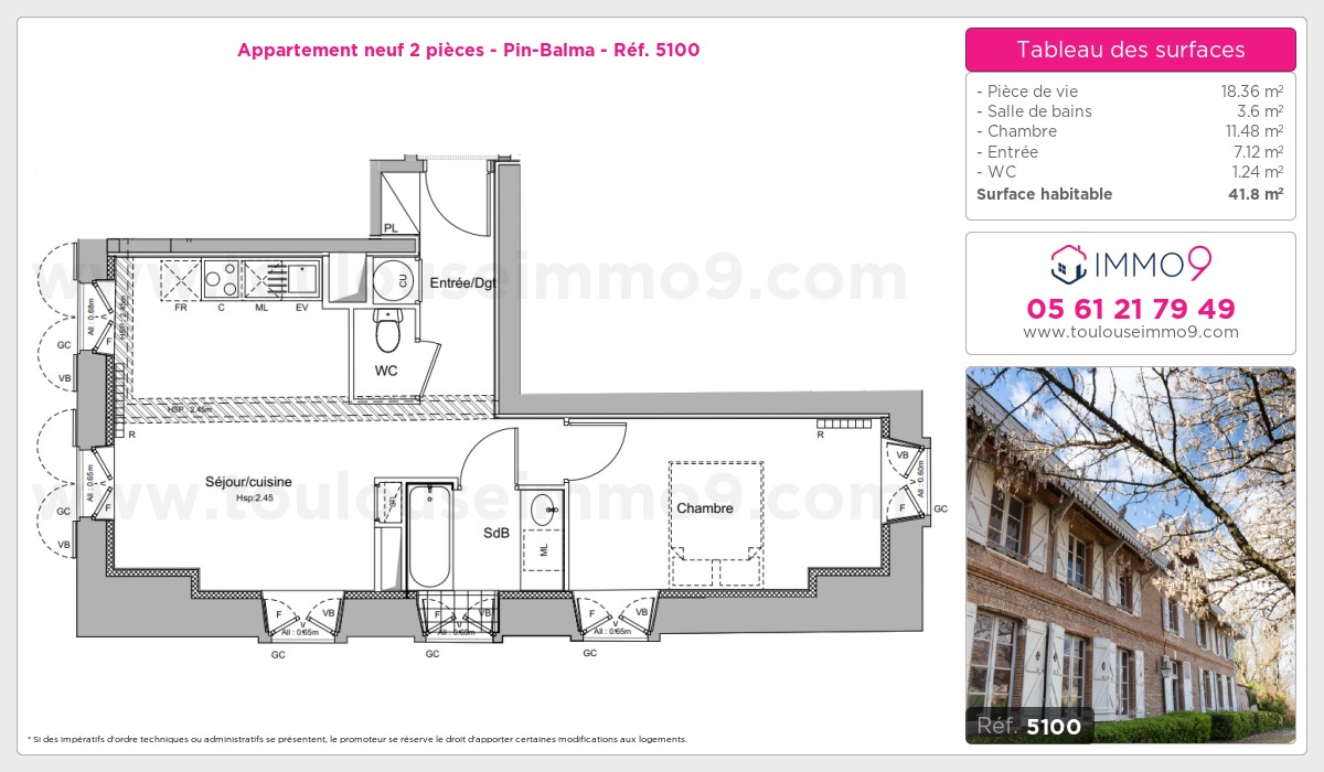 Plan et surfaces, Programme neuf Pin-Balma Référence n° 5100