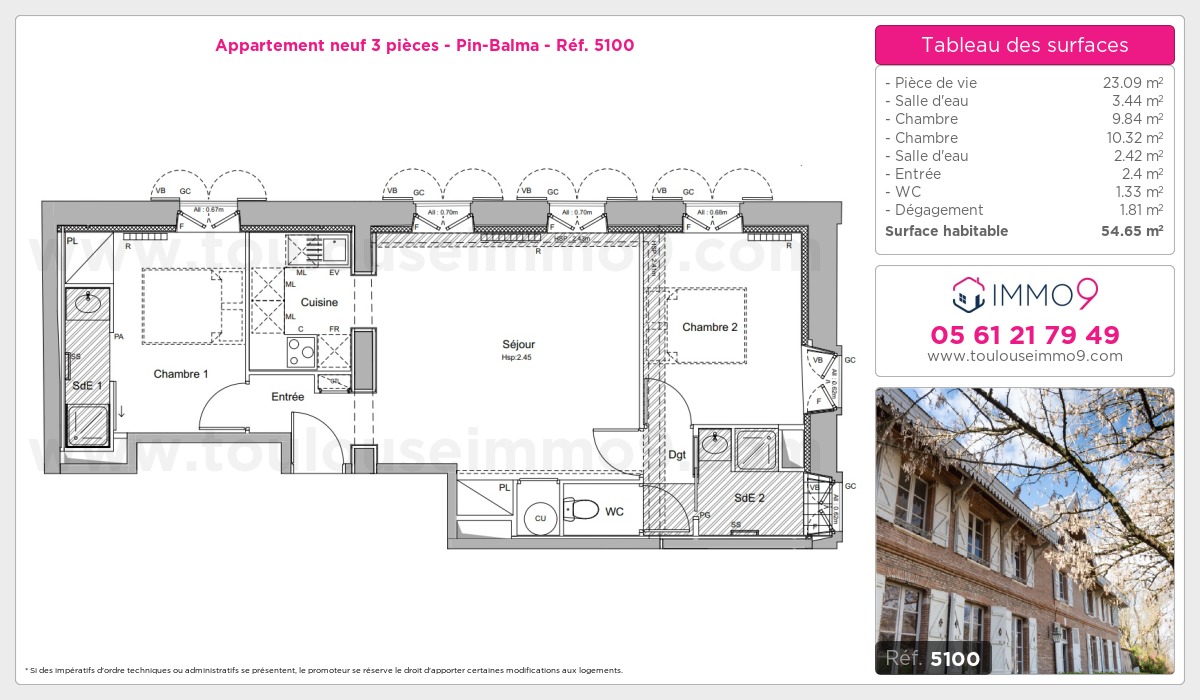 Plan et surfaces, Programme neuf Pin-Balma Référence n° 5100