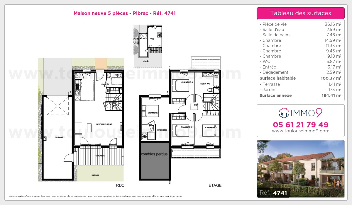 Plan et surfaces, Programme neuf Pibrac Référence n° 4741