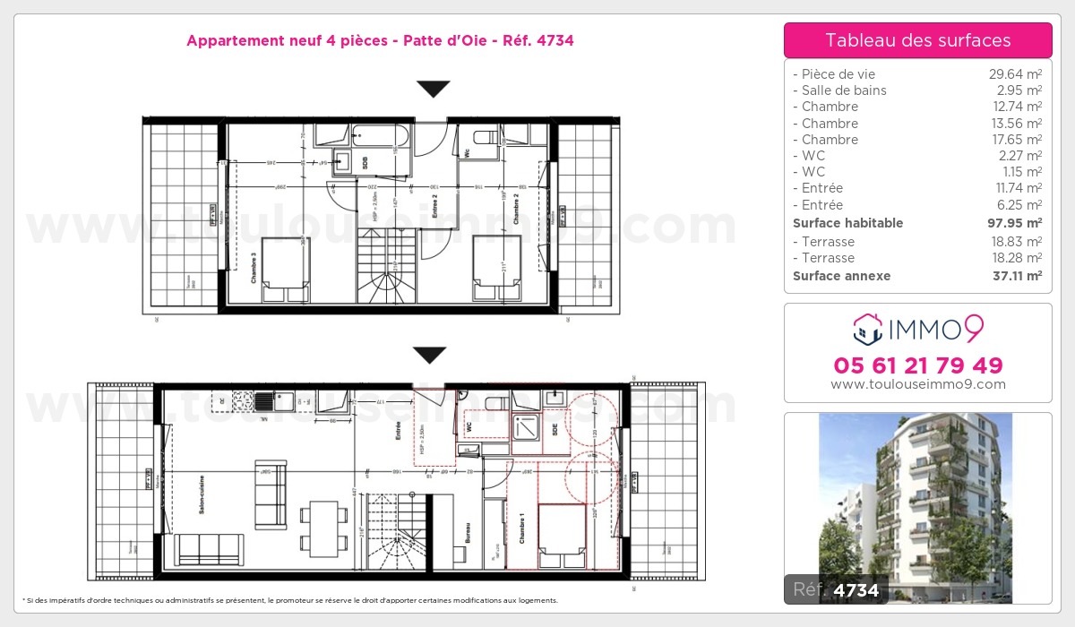 Plan et surfaces, Programme neuf Toulouse : Patte d'Oie Référence n° 4734