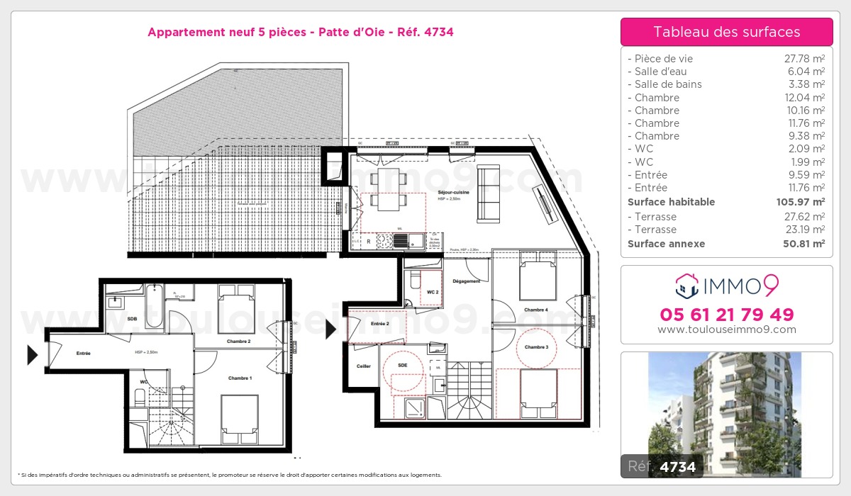 Plan et surfaces, Programme neuf Toulouse : Patte d'Oie Référence n° 4734