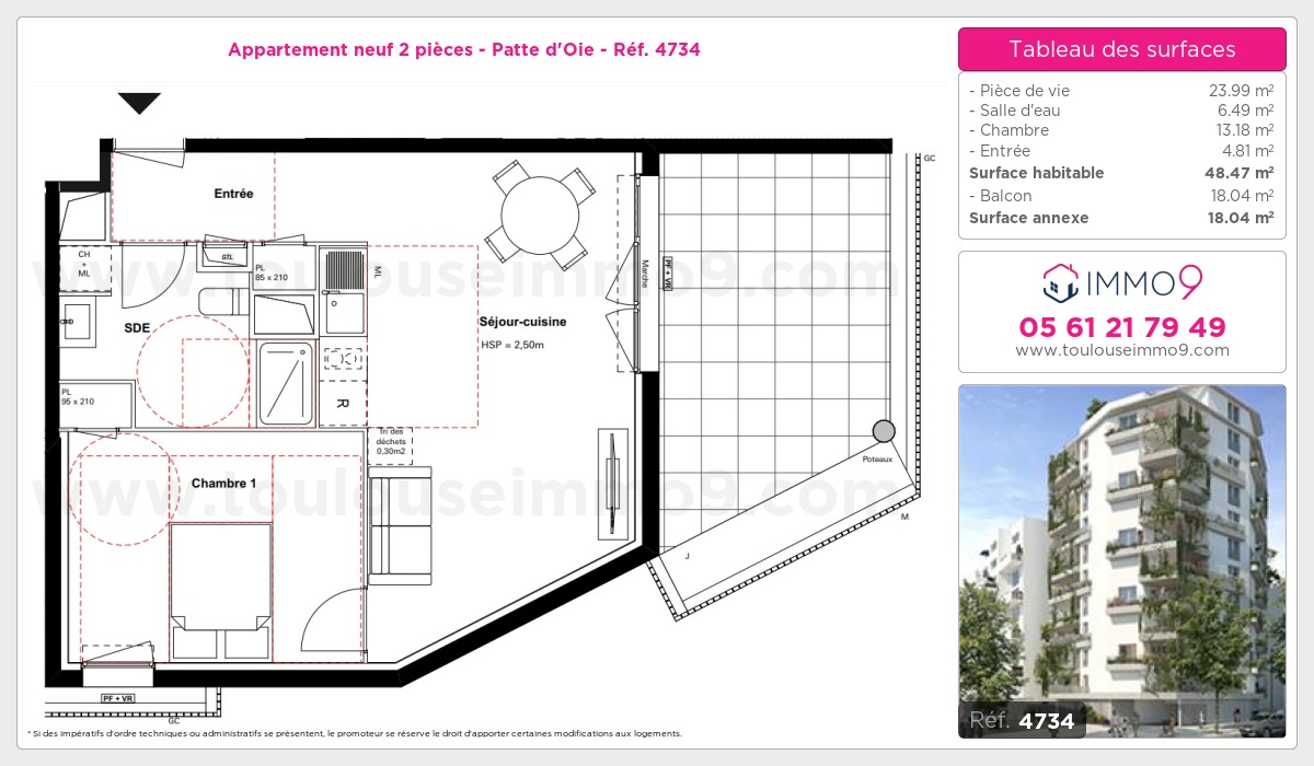 Plan et surfaces, Programme neuf Toulouse : Patte d'Oie Référence n° 4734