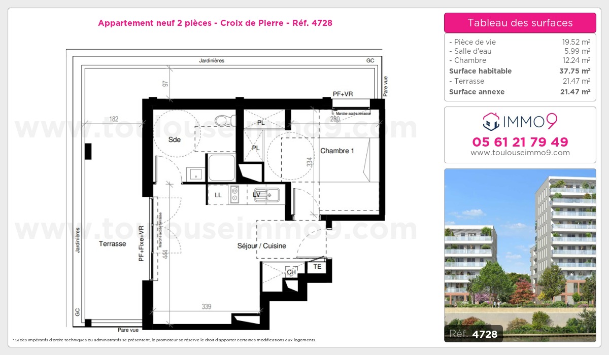 Plan et surfaces, Programme neuf Toulouse : Croix de Pierre Référence n° 4728