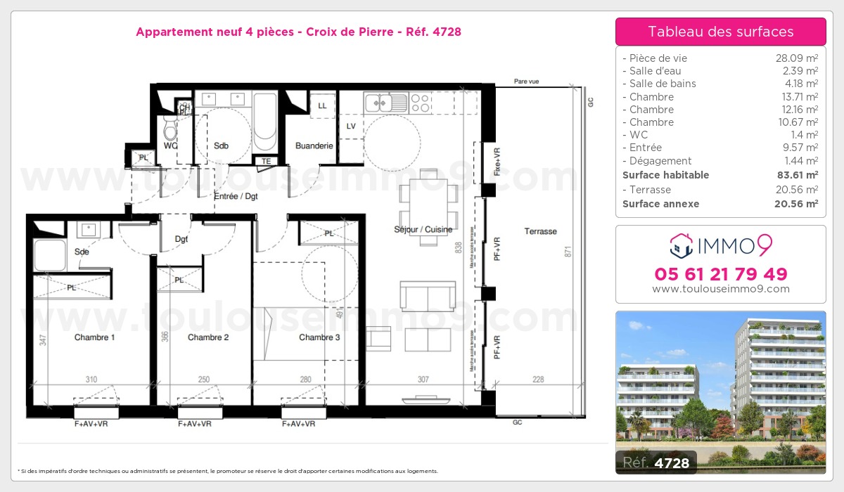 Plan et surfaces, Programme neuf Toulouse : Croix de Pierre Référence n° 4728